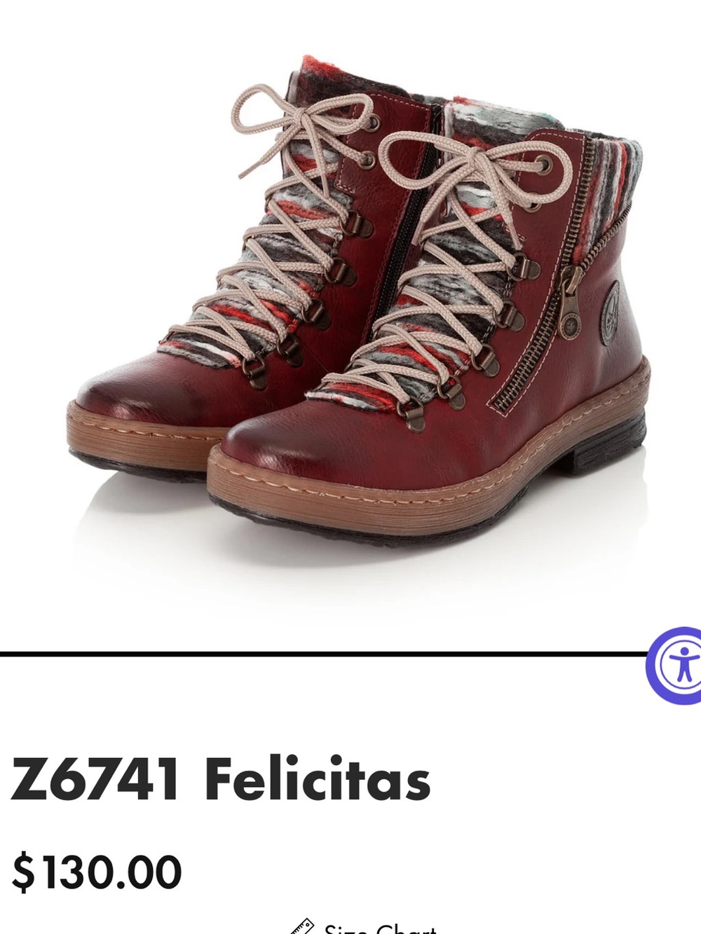 Rieker Burgundy Leather Lace-Up Ankle Boots with Striped Knit Collar - Picture 8 of 9
